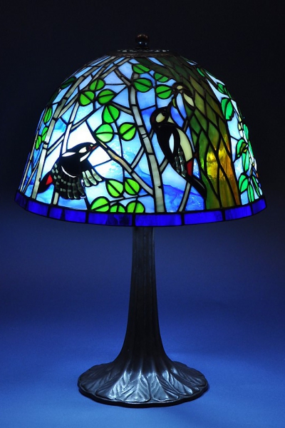 ステンドグラス 花 スタンドランプ アカゲラ 夏 花鳥 四季