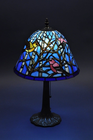 ステンドグラス 花 スタンドランプ 花鳥 オオマシコ 雑木林