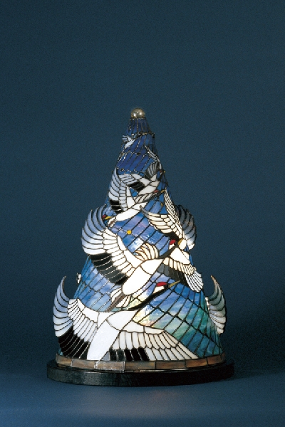 ステンドグラス 鶴 インテリア スタンドランプ 花鳥