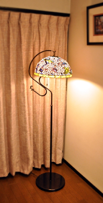 ステンドグラス　花　フロアスタンド　ランプ　花鳥　四季　桜