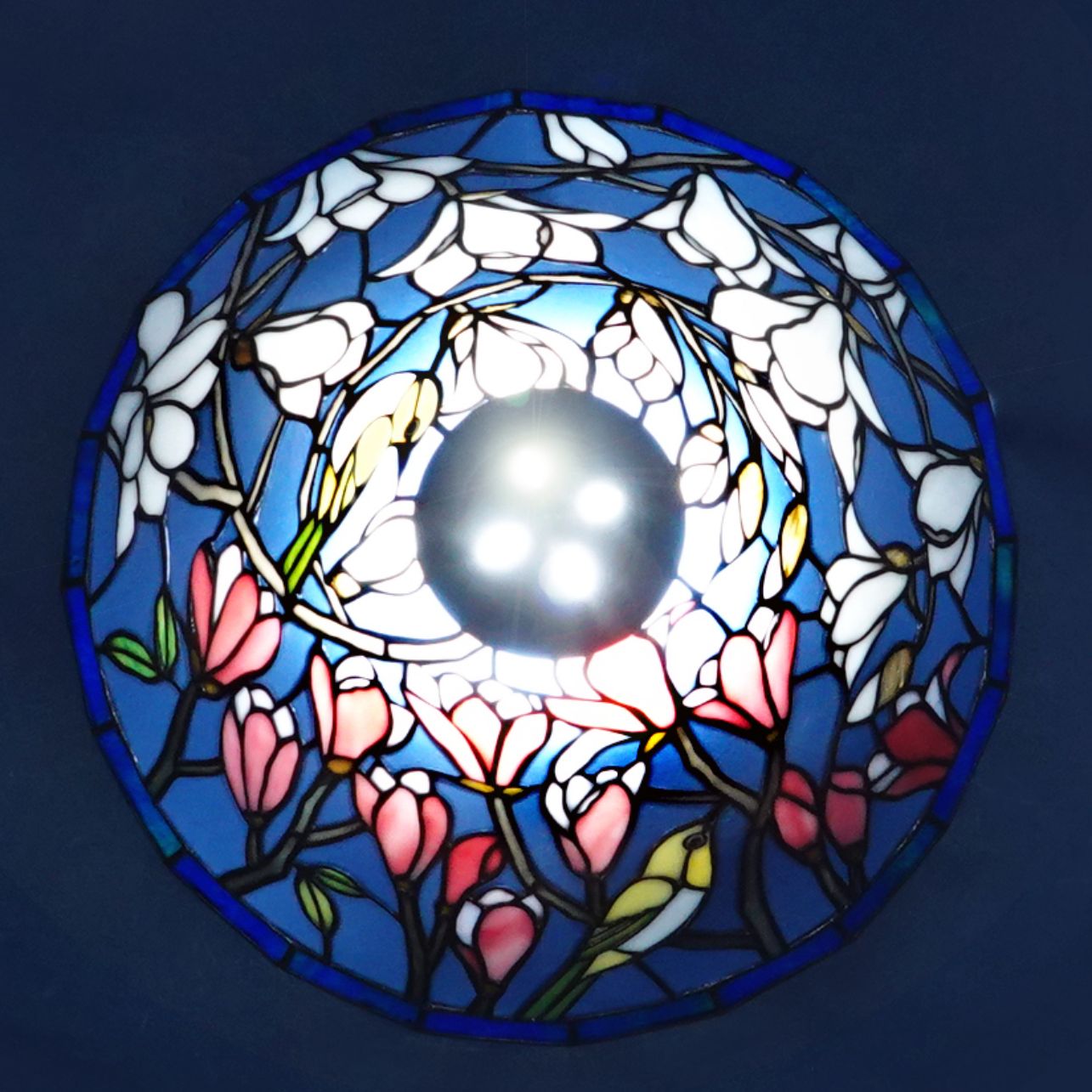 ステンドグラス 鳥 インテリア スタンドランプ 花鳥 モクレン