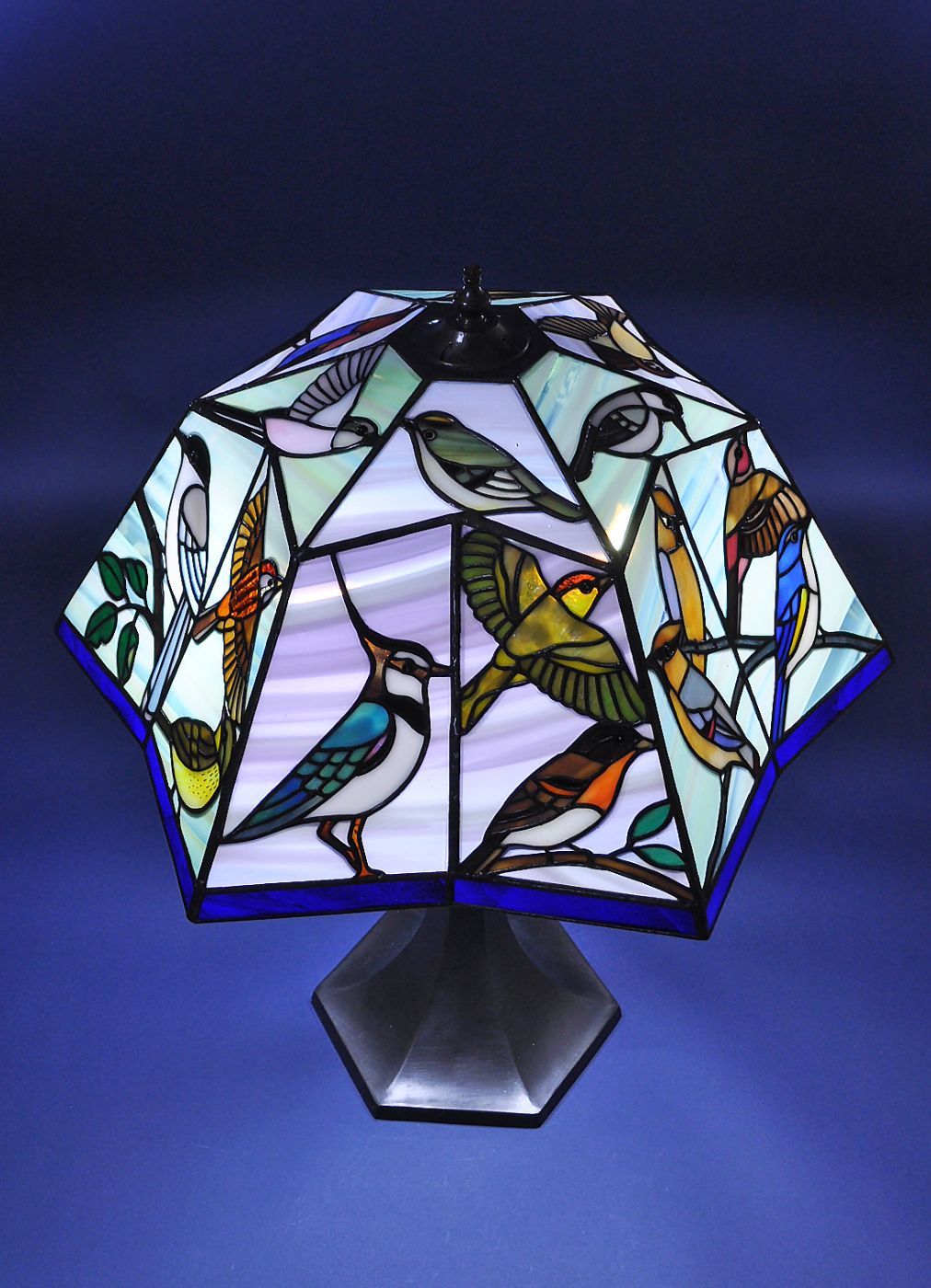 ステンドグラス 鳥 スタンドランプ 花鳥 野鳥の楽園