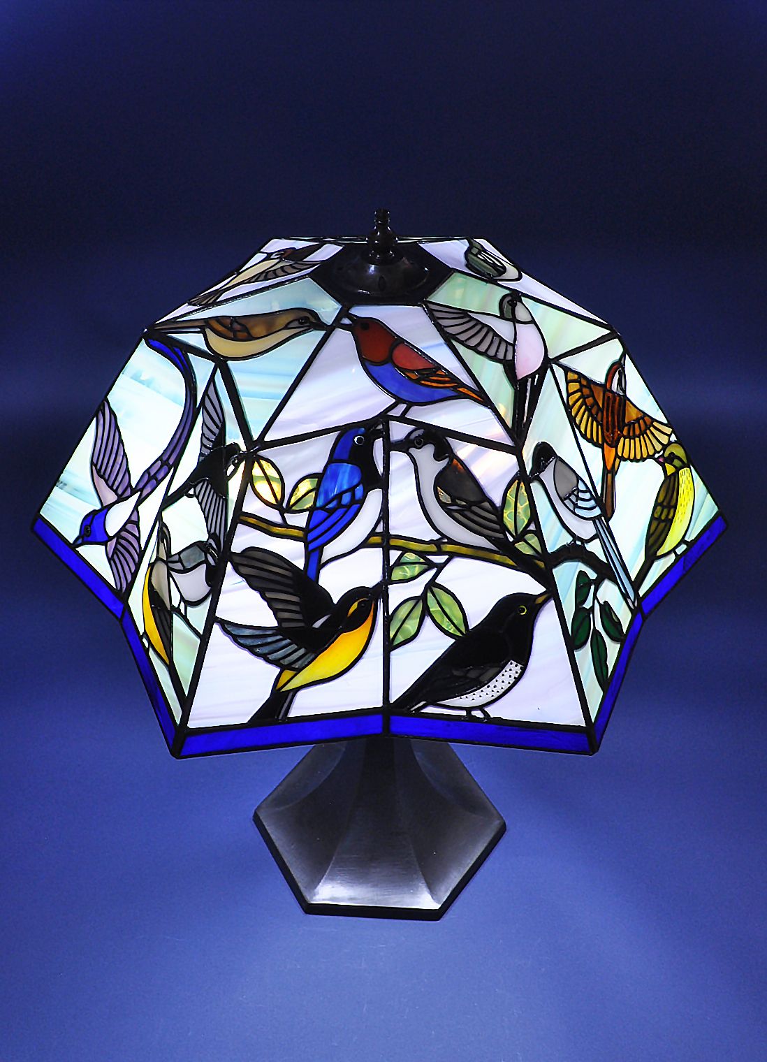 ステンドグラス 鳥 スタンドランプ 花鳥 野鳥の楽園