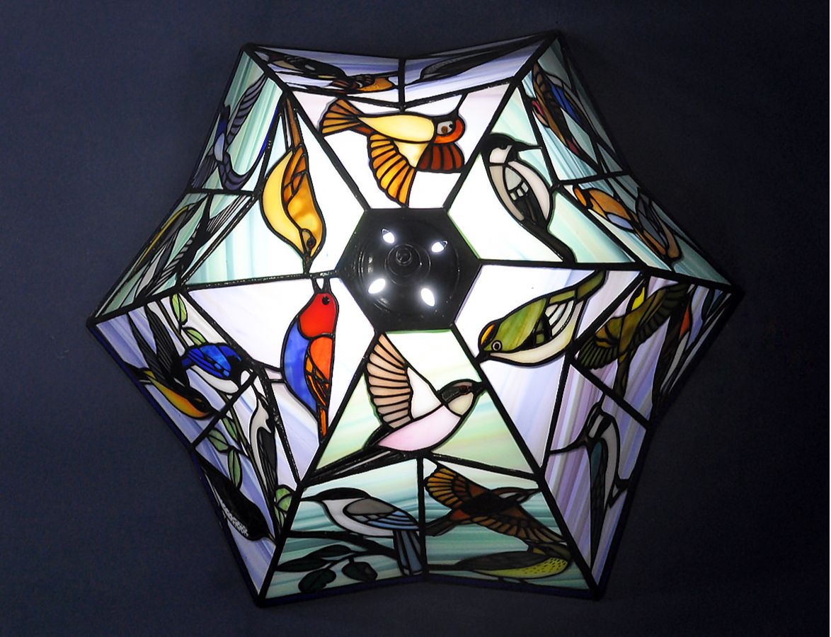 ステンドグラス 鳥 インテリア スタンドランプ 花鳥 野鳥の楽園