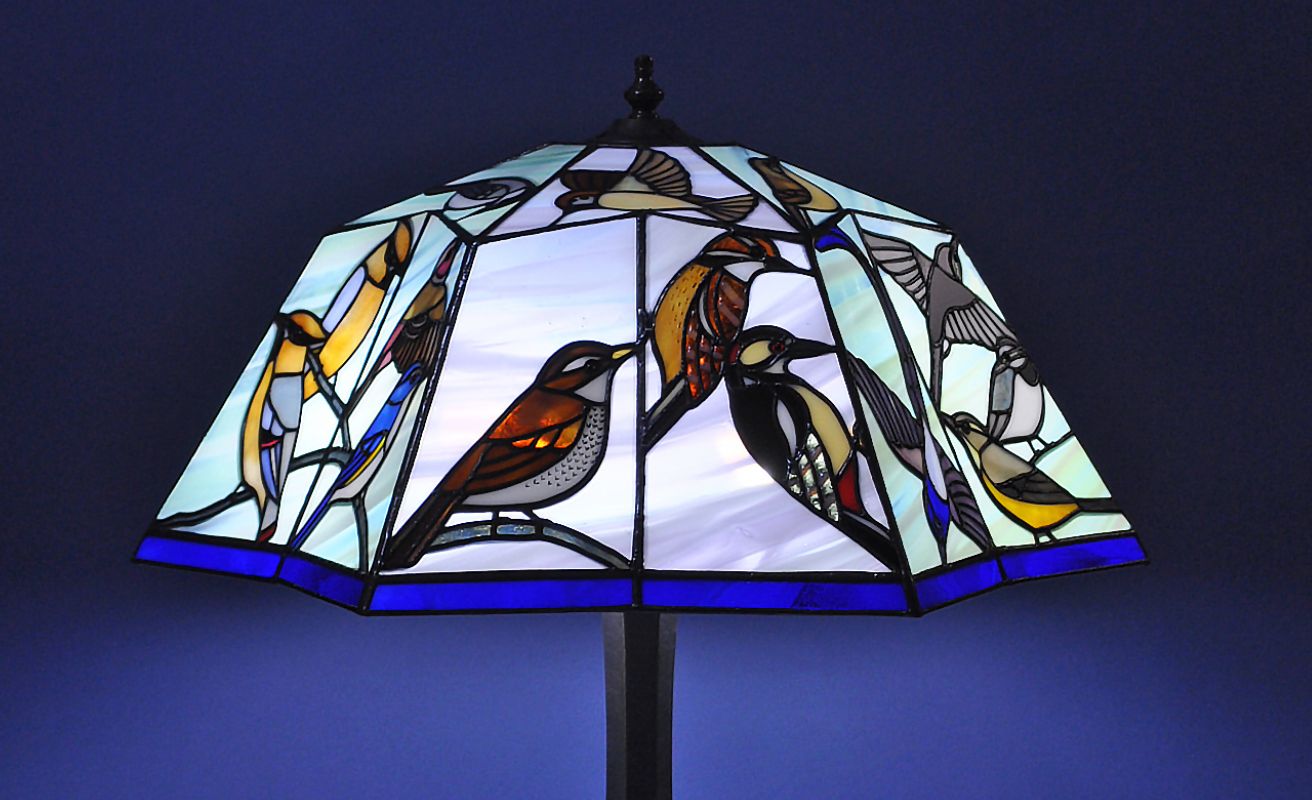 ステンドグラス 鳥 スタンドランプ 花鳥 野鳥の楽園