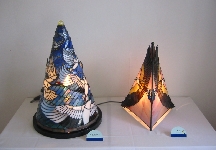 鶴と鷲のステンドグラスランプ