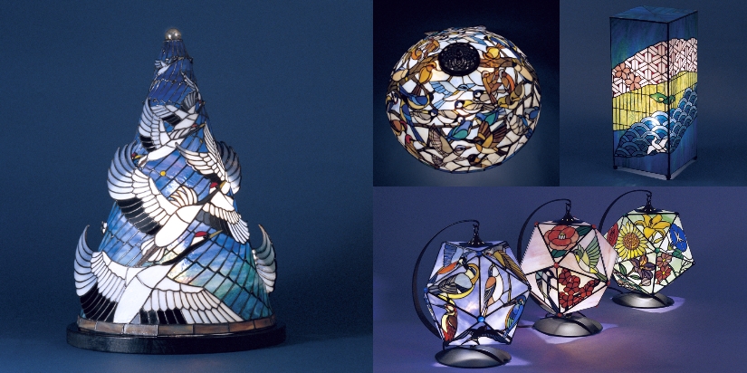 タンチョウのランプ 鳥と花のランプ